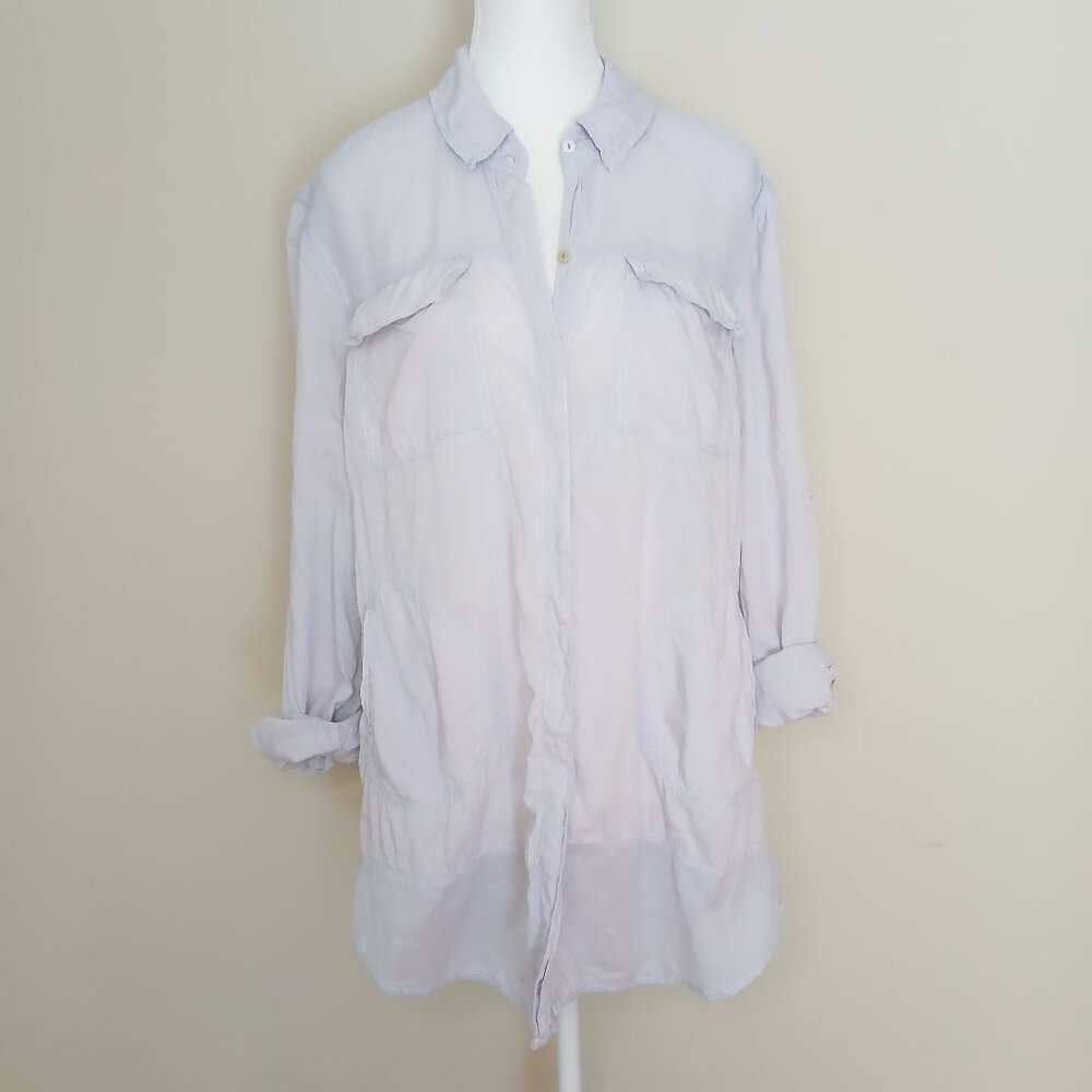 Anthropologie Holding Horses Button Up Semi Sheer Tunic Light Blue Size Medium
